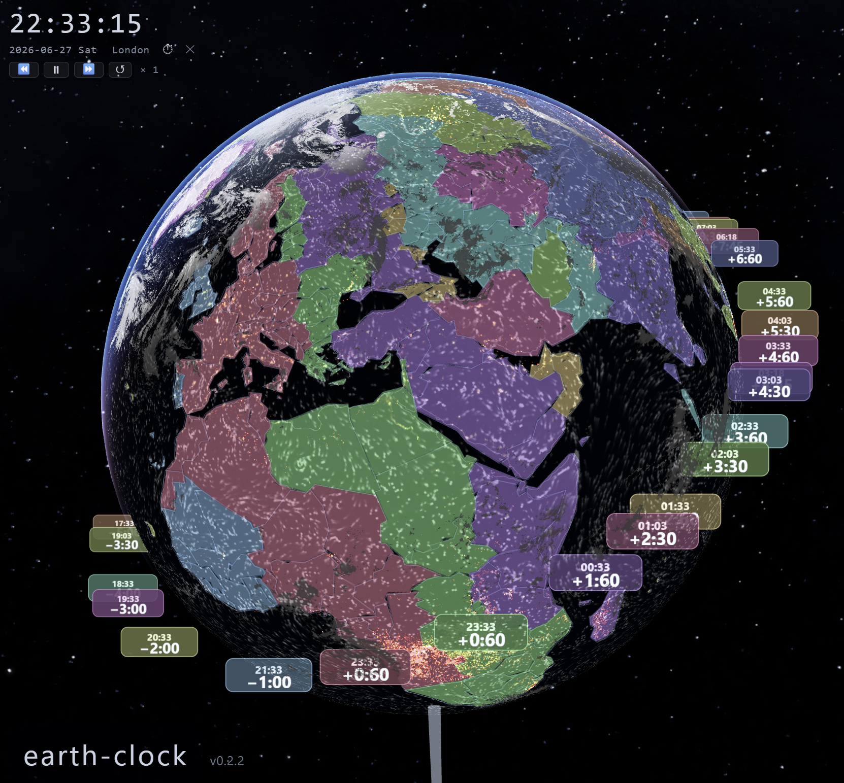Political timezone mode with coloured fills